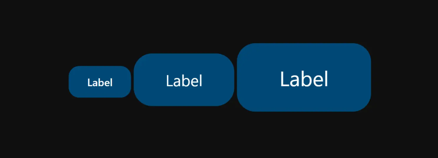 Screenshot of button component with its three size variations